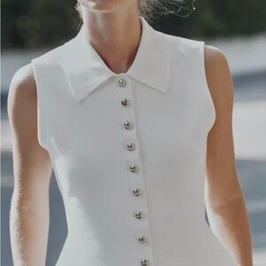 Zara White Sleeveless Blouse with Silver Buttons